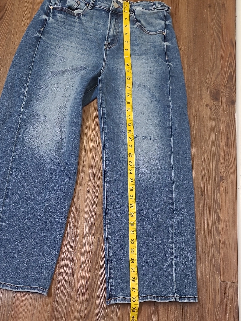 RISEN Straight Leg High-Rise Jeans in Distressed Blue61%cotton used good.9/29. - Picture 7 of 15